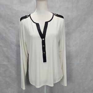 Stylish Women's Long Sleeve Blouse with Black Trim